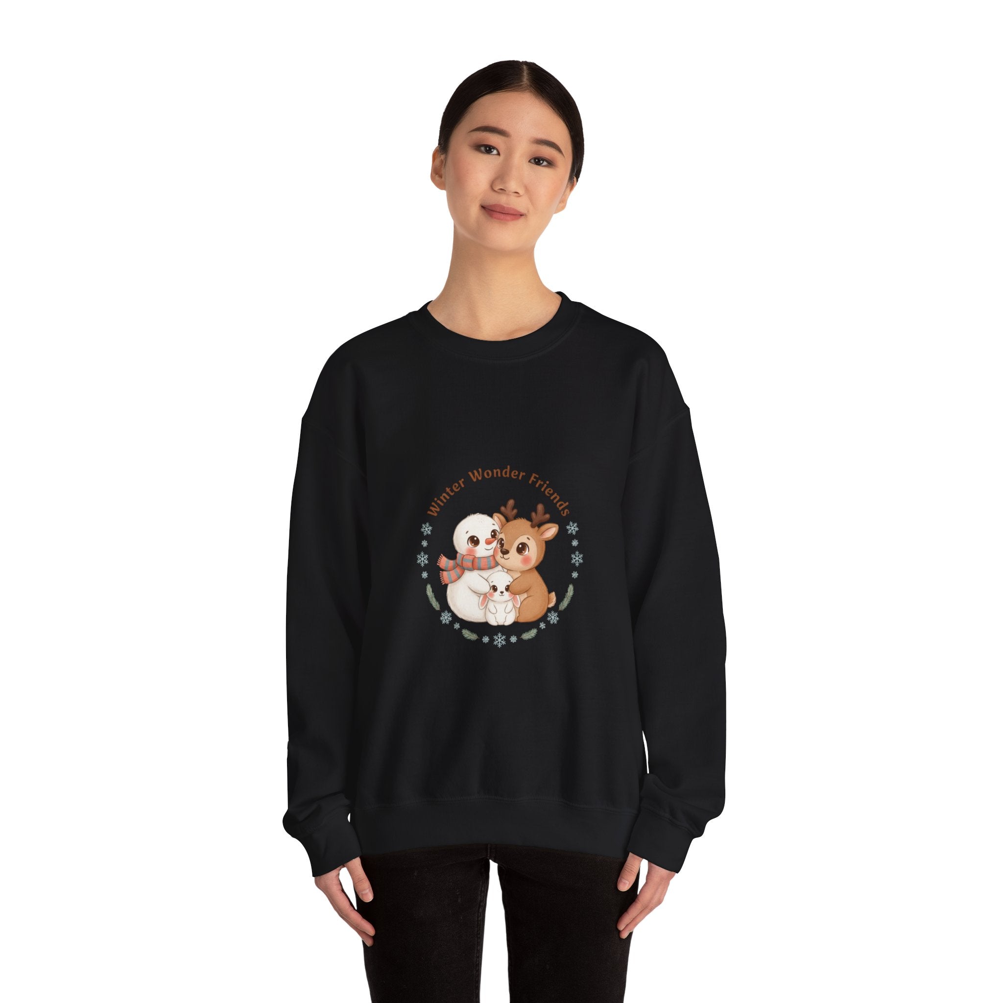 Sweatshirt | Niedliche Wintertiere Reh mit Schal | Winter Tie Freunde