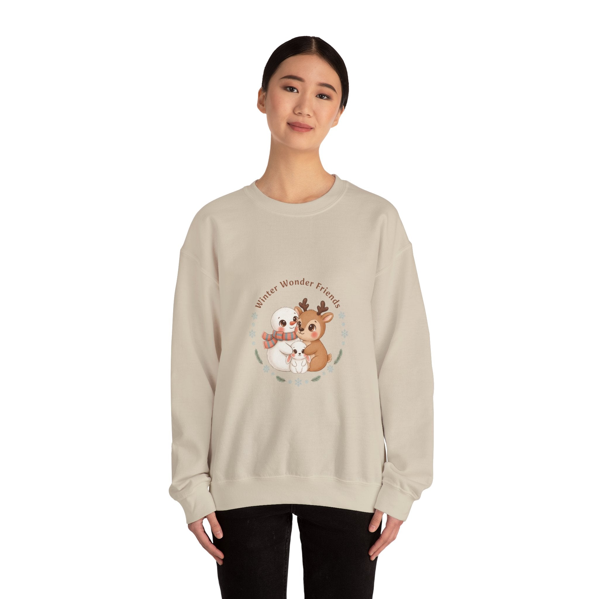 Sweatshirt | Niedliche Wintertiere Reh mit Schal | Winter Tie Freunde