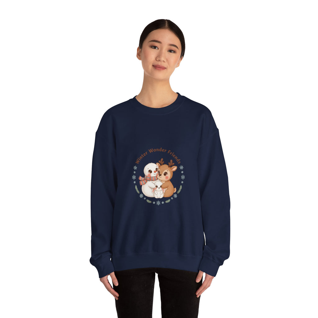 Sweatshirt | Niedliche Wintertiere Reh mit Schal | Winter Tie Freunde