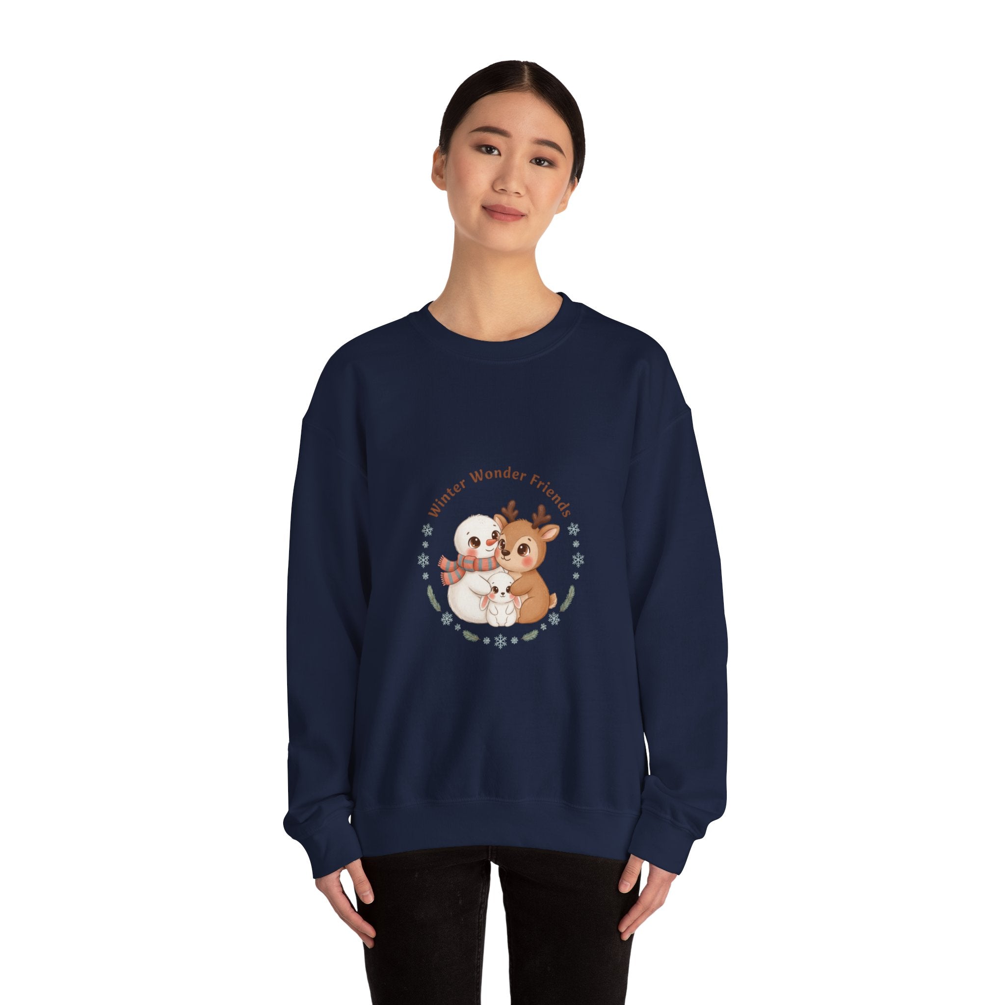 Sweatshirt | Niedliche Wintertiere Reh mit Schal | Winter Tie Freunde
