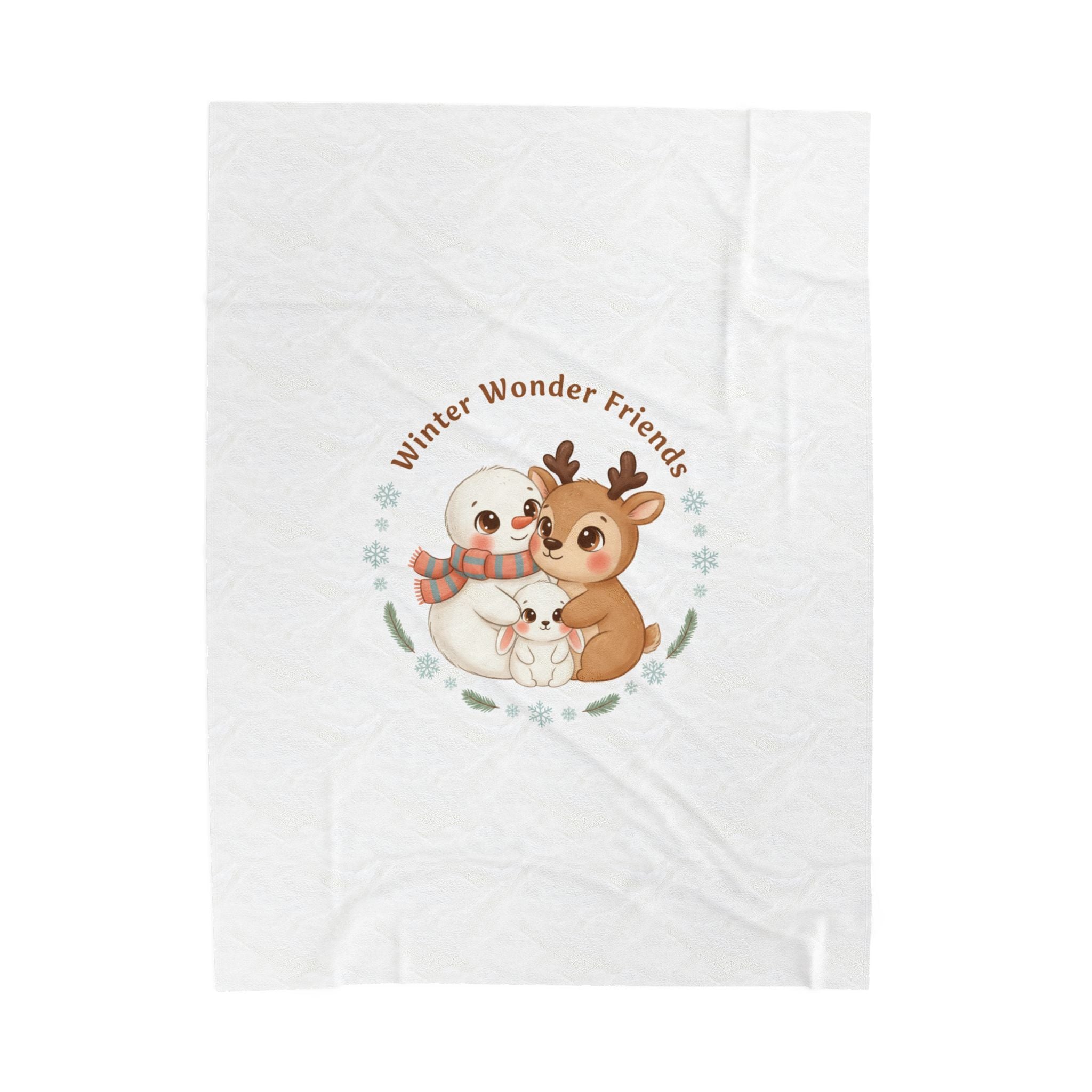 Decke | Winter Wunder Freunde Velveteen Plüsch | Niedliche Wintertiere Reh mit Schal