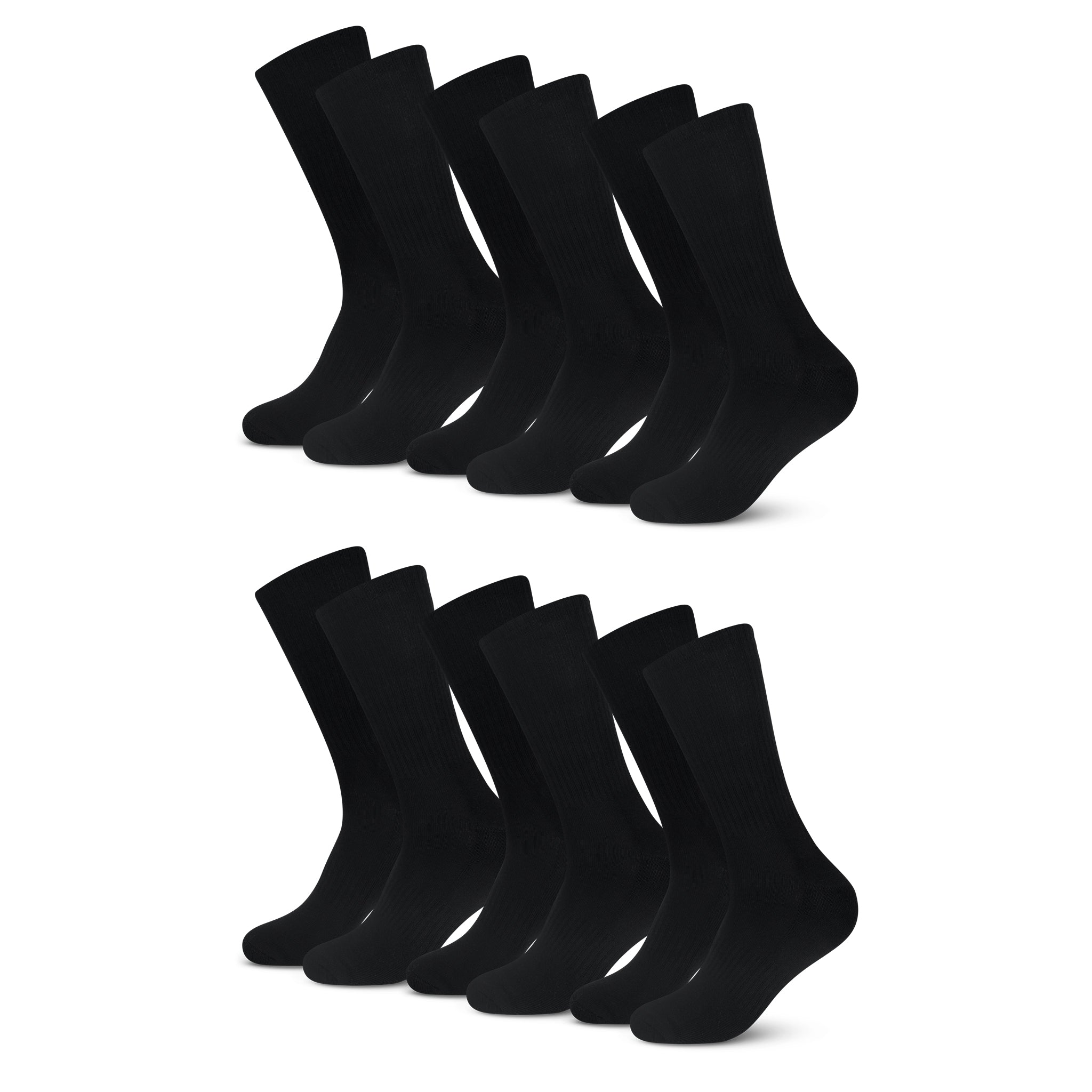 Sport Socken Crew Style - schwarz -  (6 Paar) - 78 % Baumwolle