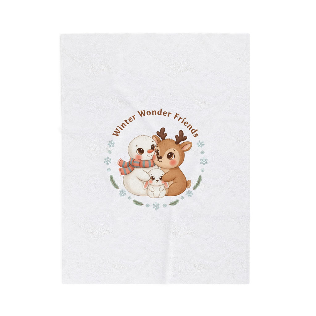 Decke | Winter Wunder Freunde Velveteen Plüsch | Niedliche Wintertiere Reh mit Schal