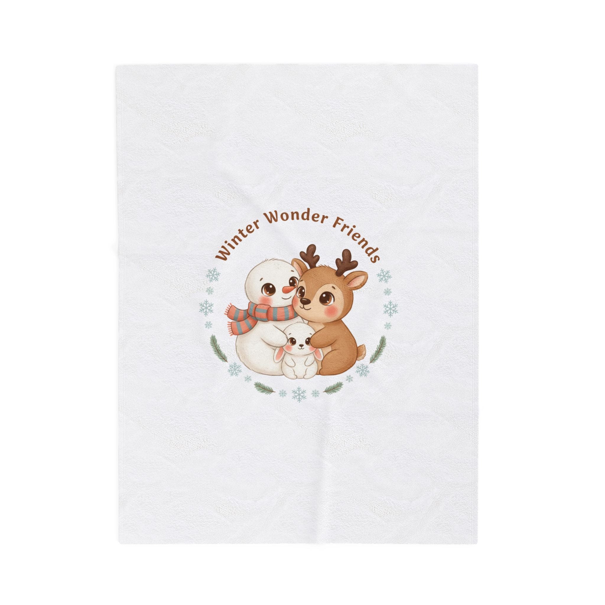Decke | Winter Wunder Freunde Velveteen Plüsch | Niedliche Wintertiere Reh mit Schal