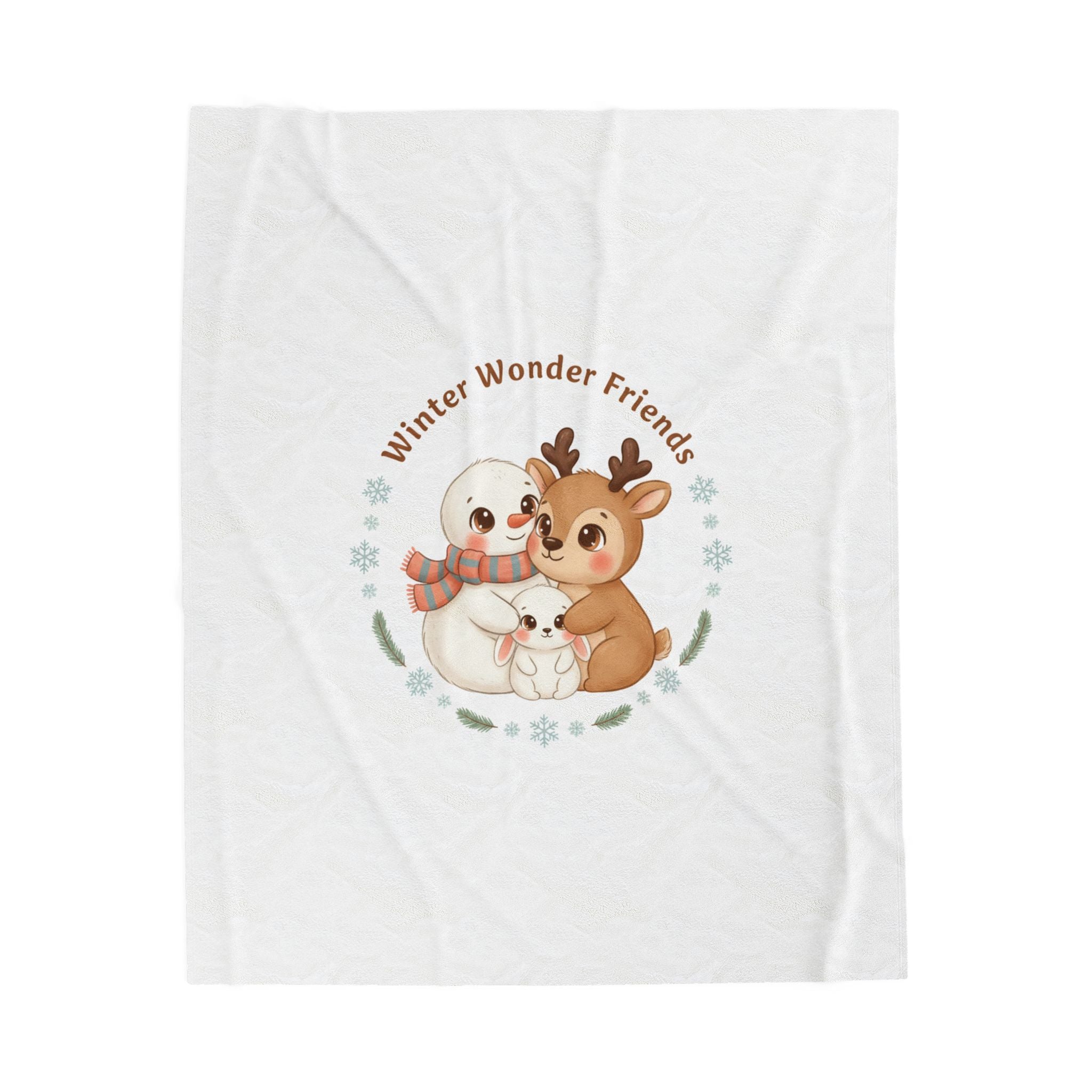 Decke | Winter Wunder Freunde Velveteen Plüsch | Niedliche Wintertiere Reh mit Schal